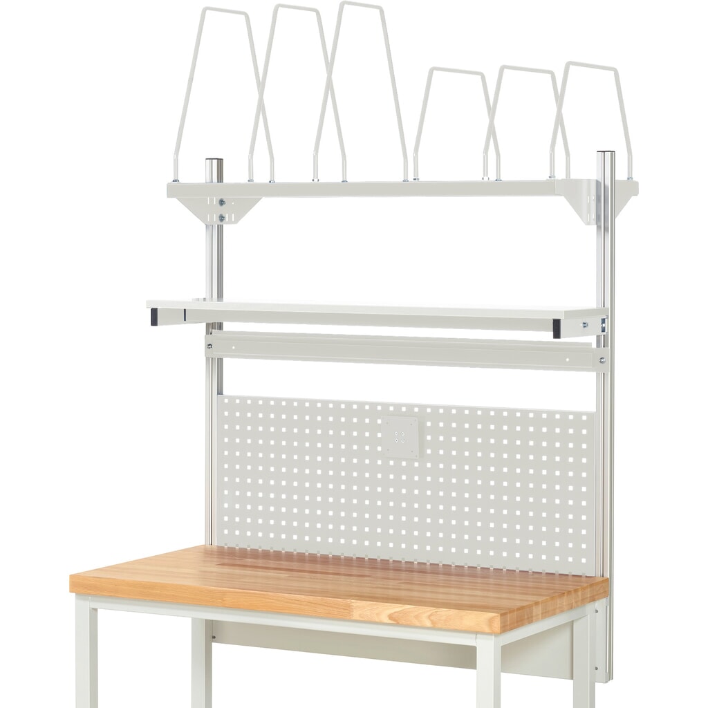 N° de l'image du produit 2 : Module d’établi RAU, haut. x larg. x prof. 1 130 x 1 250 x 350 mm, avec 1 étagère, 1 rail de fixation et 1 support pour écran plat, kit complet 03 pour largeur de produit 1 250 mm