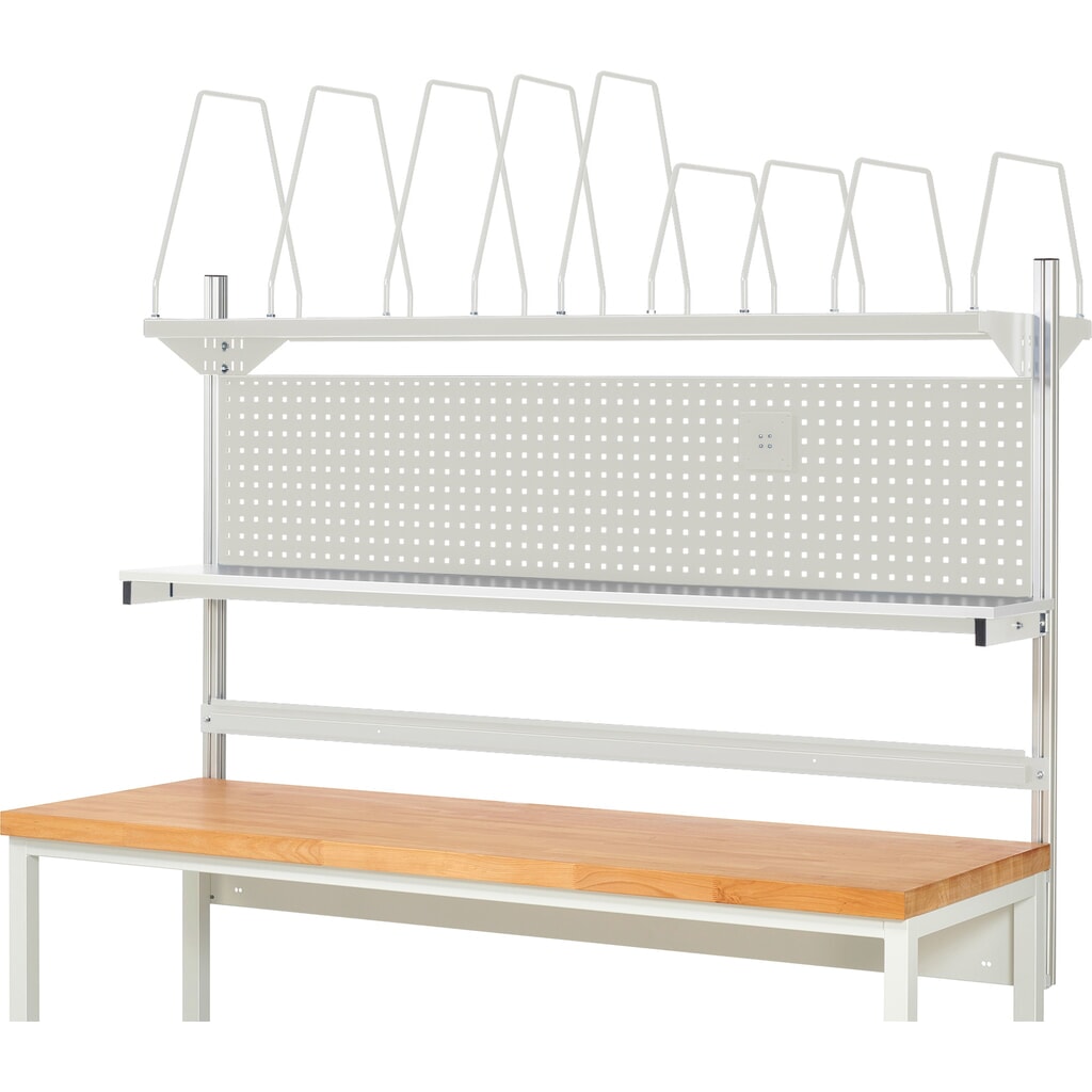 Module d’établi RAU, haut. x larg. x prof. 1 130 x 2 000 x 350 mm, avec 1 étagère, 1 rail de fixation et 1 support pour écran plat, kit complet 03 pour largeur de produit 1 500 mm N° de l'image du produit 2 : Module d’établi RAU, haut. x larg. x prof. 1 130 x 2 000 x 350 mm, avec 1 étagère, 1 rail de fixation et 1 support pour écran plat, kit complet 03 pour largeur de produit 1 500 mm