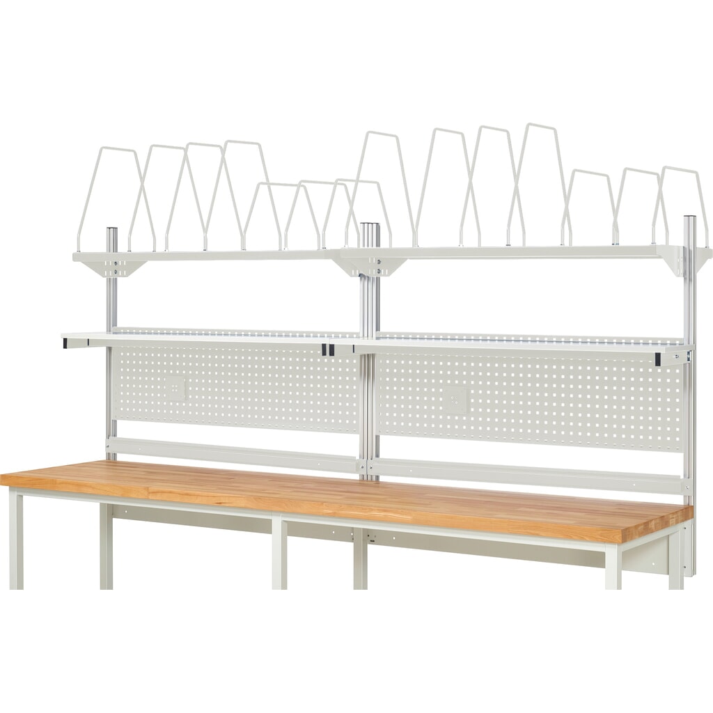Module d’établi RAU, haut. x larg. x prof. 1 130 x 3 000 x 350 mm, avec 2 étagères, 2 rails de fixation et 2 supports pour écran plat, kit complet 03 pour largeur de produit 3 000 mm N° de l'image du produit 2 : Module d’établi RAU, haut. x larg. x prof. 1 130 x 3 000 x 350 mm, avec 2 étagères, 2 rails de fixation et 2 supports pour écran plat, kit complet 03 pour largeur de produit 3 000 mm