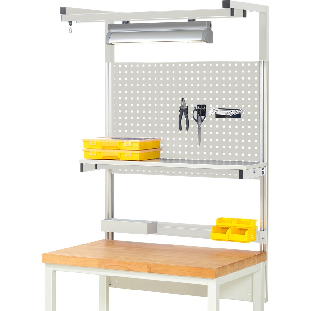 Illustration du produit: Module d’établi RAU, haut. x larg. x prof. 1 380 x 1 000 x 350mm, avec 1 étagère, 1 rail de fixation, 1 paire de potences et 1 lampe, kit complet 04 pour largeur de produit 1 000 mm