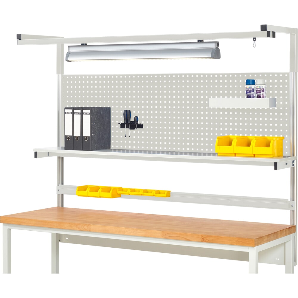 Illustration du produit: Module d’établi RAU, haut. x larg. x prof. 1 380 x 2 000 x 350mm, avec 1 étagère, 1 rail de fixation, 1 paire de potences et 1 lampe, kit complet 04 pour largeur de produit 2 000 mm