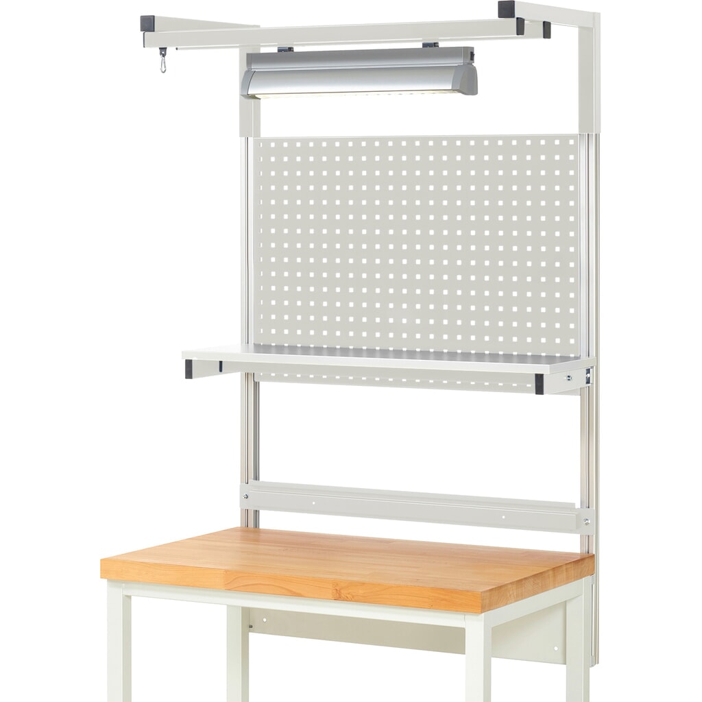 Module d’établi RAU, haut. x larg. x prof. 1 380 x 1 000 x 350mm, avec 1 étagère, 1 rail de fixation, 1 paire de potences et 1 lampe, kit complet 04 pour largeur de produit 1 000 mm N° de l'image du produit 2 : Module d’établi RAU, haut. x larg. x prof. 1 380 x 1 000 x 350mm, avec 1 étagère, 1 rail de fixation, 1 paire de potences et 1 lampe, kit complet 04 pour largeur de produit 1 000 mm