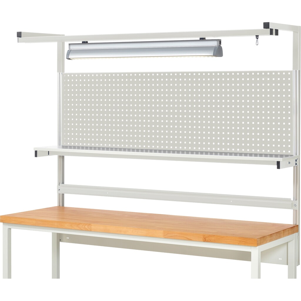 N° de l'image du produit 2 : Module d’établi RAU, haut. x larg. x prof. 1 380 x 2 000 x 350mm, avec 1 étagère, 1 rail de fixation, 1 paire de potences et 1 lampe, kit complet 04 pour largeur de produit 2 000 mm