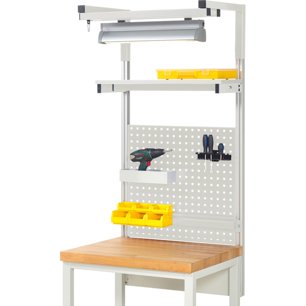 Illustration du produit: Module d’établi RAU, haut. x larg. x prof. 1 380 x 750 x 350mm, avec 1 étagère, 1 rail de fixation, 1 paire de potences et 1 lampe, kit complet 04 pour largeur de produit 750 mm