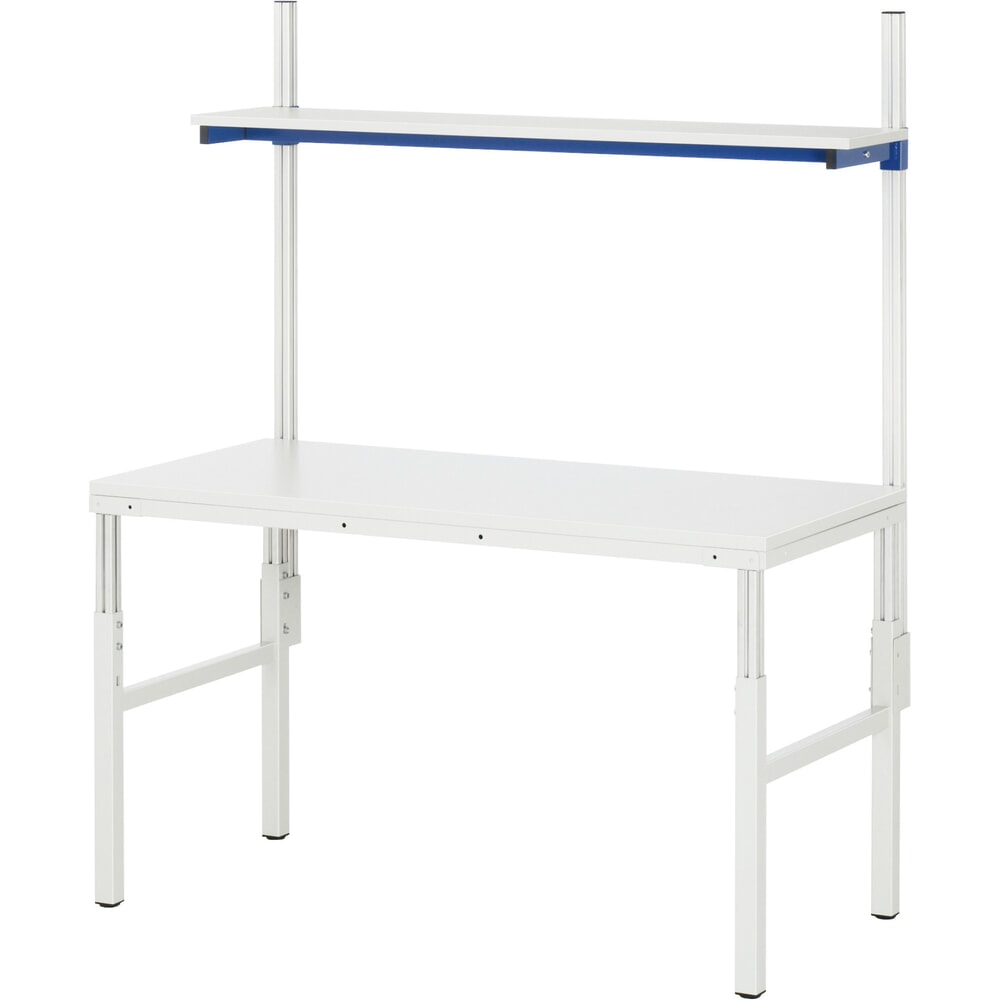 N° de l'image du produit 1 : RAU Table de travail Série E, avec étagère, HxlxP 650-1 000 x 1 200 x 500 mm, plan de travail avec revêtement en mélamine