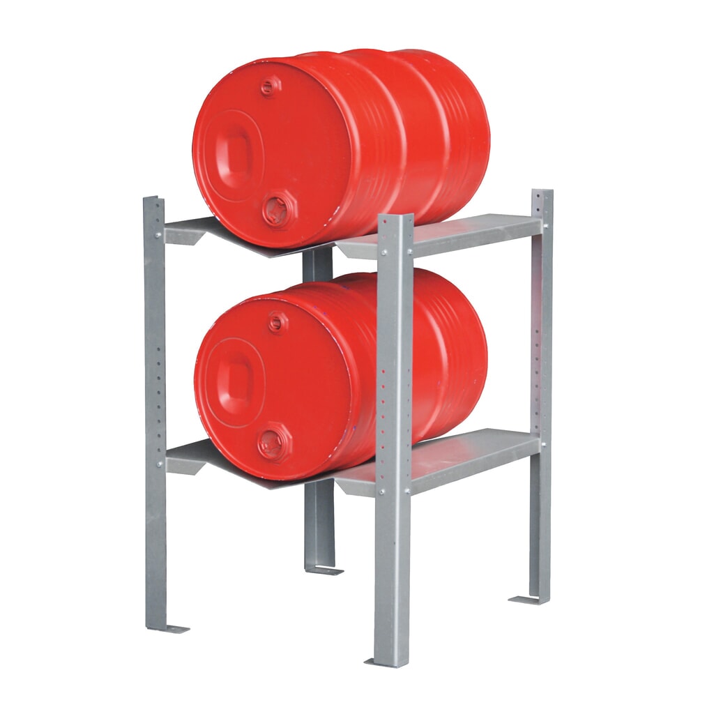 Rayonnage à conteneur pour bacs collecteurs, 2 supports pour fûts 60 l Illustration du produit: Rayonnage à conteneur pour bacs collecteurs, 2 supports pour fûts 60 l