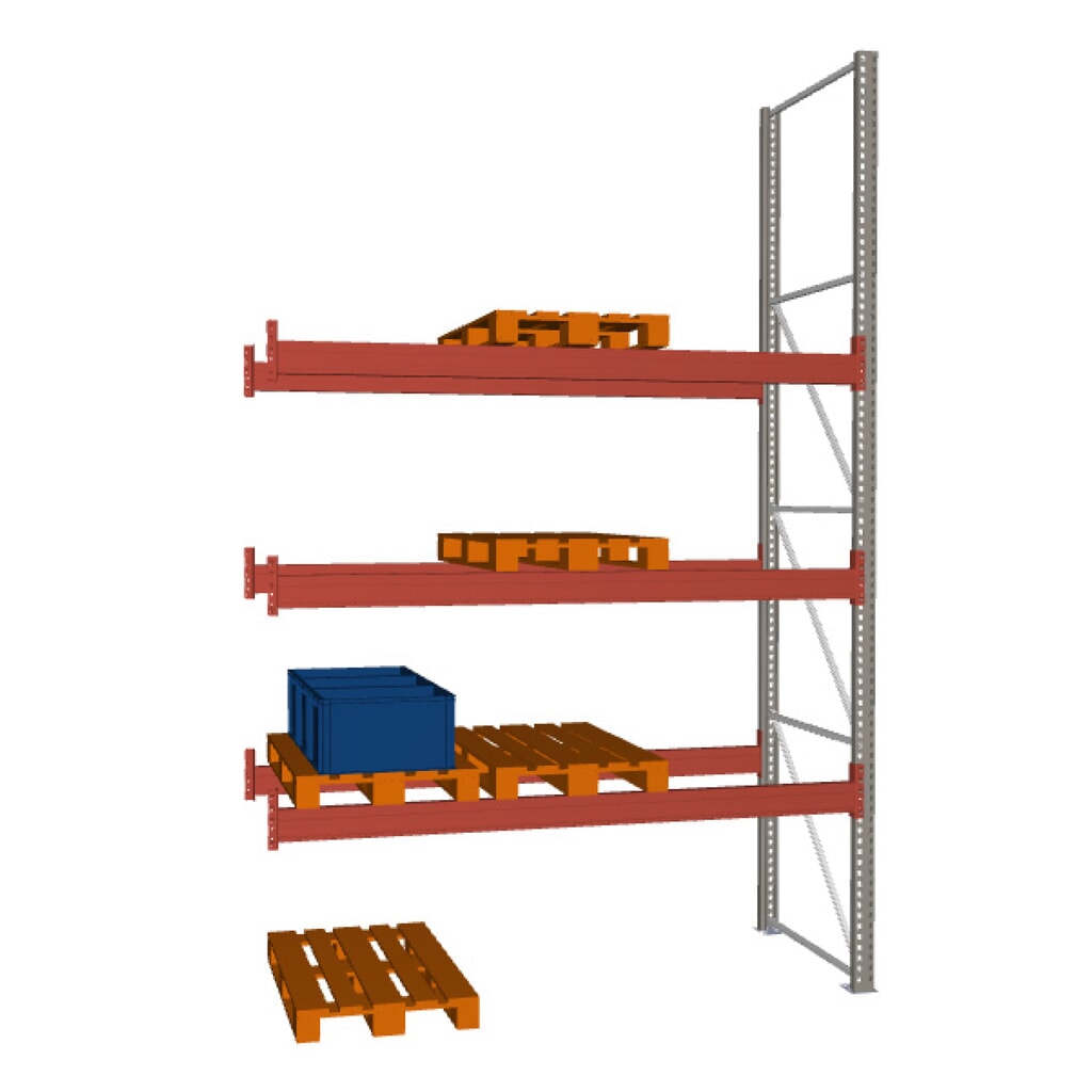 Rayonnage à palettes META MULTIPAL, travée auxiliaire, charge par tablette 2 910 kg, 12 emplacements pour palettes, 4,4 m de hauteur Illustration du produit: Rayonnage à palettes META MULTIPAL, travée auxiliaire, charge par tablette 2 910 kg, 12 emplacements pour palettes, 4,4 m de hauteur