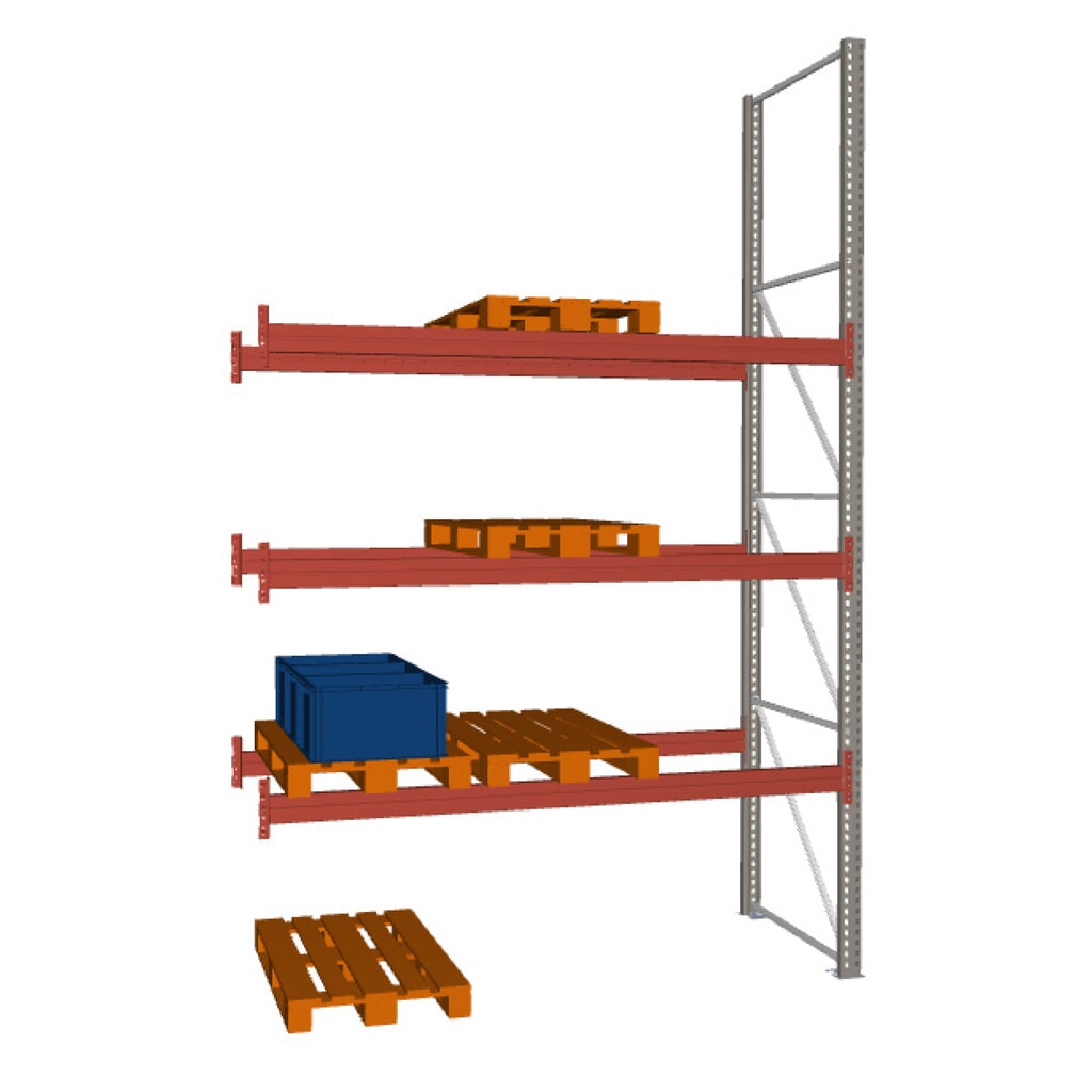 Rayonnage à palettes META MULTIPAL, travée auxiliaire, charge par tablette 2 370 kg, 12 emplacements pour palettes, 4,4 m de hauteur Illustration du produit: Rayonnage à palettes META MULTIPAL, travée auxiliaire, charge par tablette 2 370 kg, 12 emplacements pour palettes, 4,4 m de hauteur