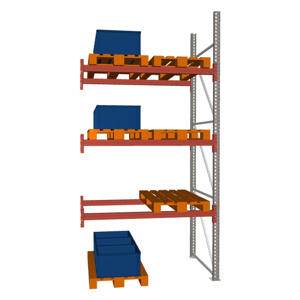 Rayonnage à palettes META MULTIPAL, travée auxiliaire, charge par tablette 2 000 kg, 8 emplacements pour palettes, 3,8 m de hauteur Illustration du produit: Rayonnage à palettes META MULTIPAL, travée auxiliaire, charge par tablette 2 000 kg, 8 emplacements pour palettes, 3,8 m de hauteur