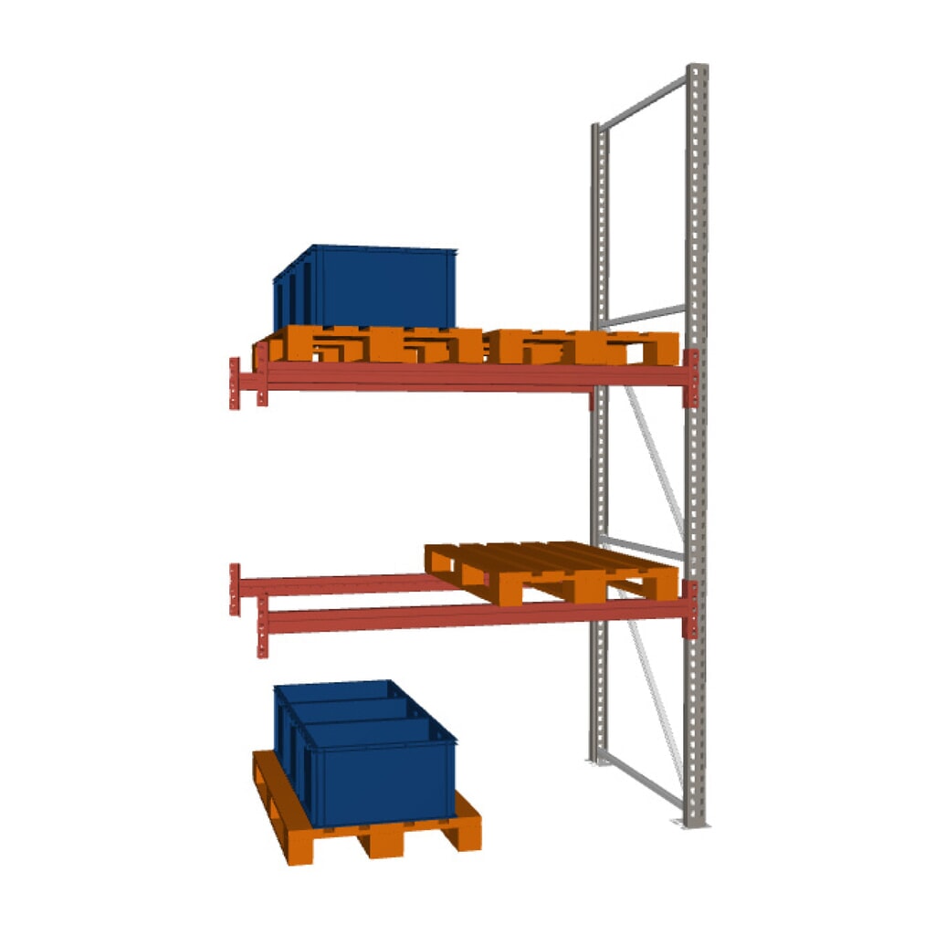 Rayonnage à palettes META MULTIPAL, travée auxiliaire, charge par tablette 2 000 kg, 6 emplacements pour palettes, 3,3 m de hauteur Illustration du produit: Rayonnage à palettes META MULTIPAL, travée auxiliaire, charge par tablette 2 000 kg, 6 emplacements pour palettes, 3,3 m de hauteur