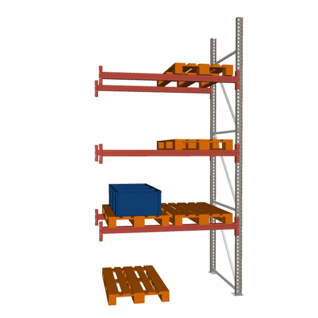 Illustration du produit: Rayonnage à palettes META MULTIPAL, travée auxiliaire, charge par tablette 2 220 kg, 6 emplacements pour palettes, 3,8 m de hauteur