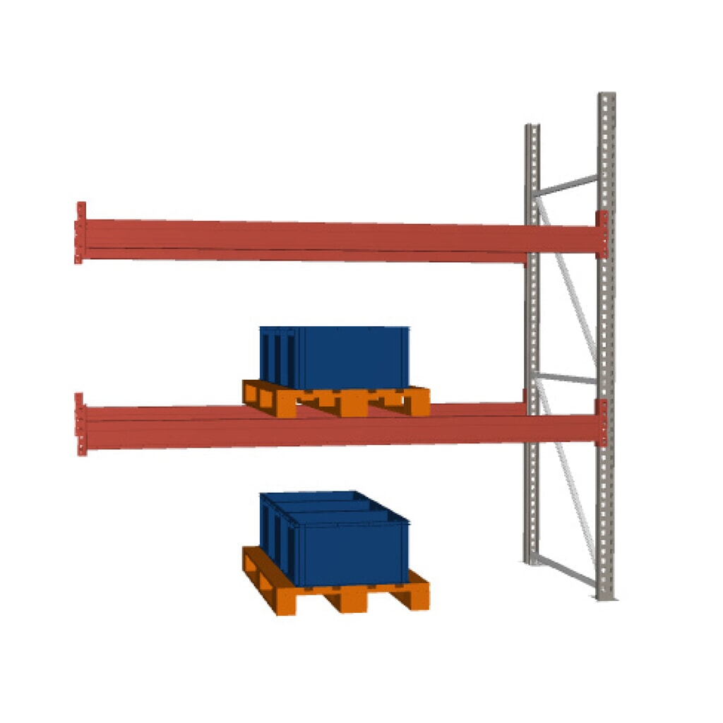 Rayonnage à palettes META MULTIPAL, travée auxiliaire, charge par tablette 2 970 kg, 9 emplacements pour palettes, 2,7 m de hauteur Illustration du produit: Rayonnage à palettes META MULTIPAL, travée auxiliaire, charge par tablette 2 970 kg, 9 emplacements pour palettes, 2,7 m de hauteur
