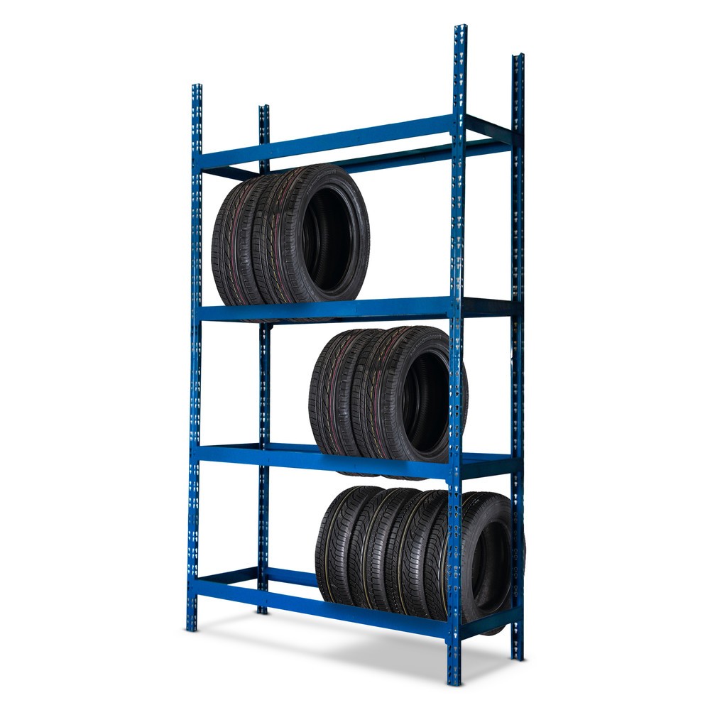 N° de l'image du produit 3 : Étagère à pneus, module de base, bleu, HxlxP 2.000 x 1.500 x 500 mm, 4 niveaux pour 16 pneus