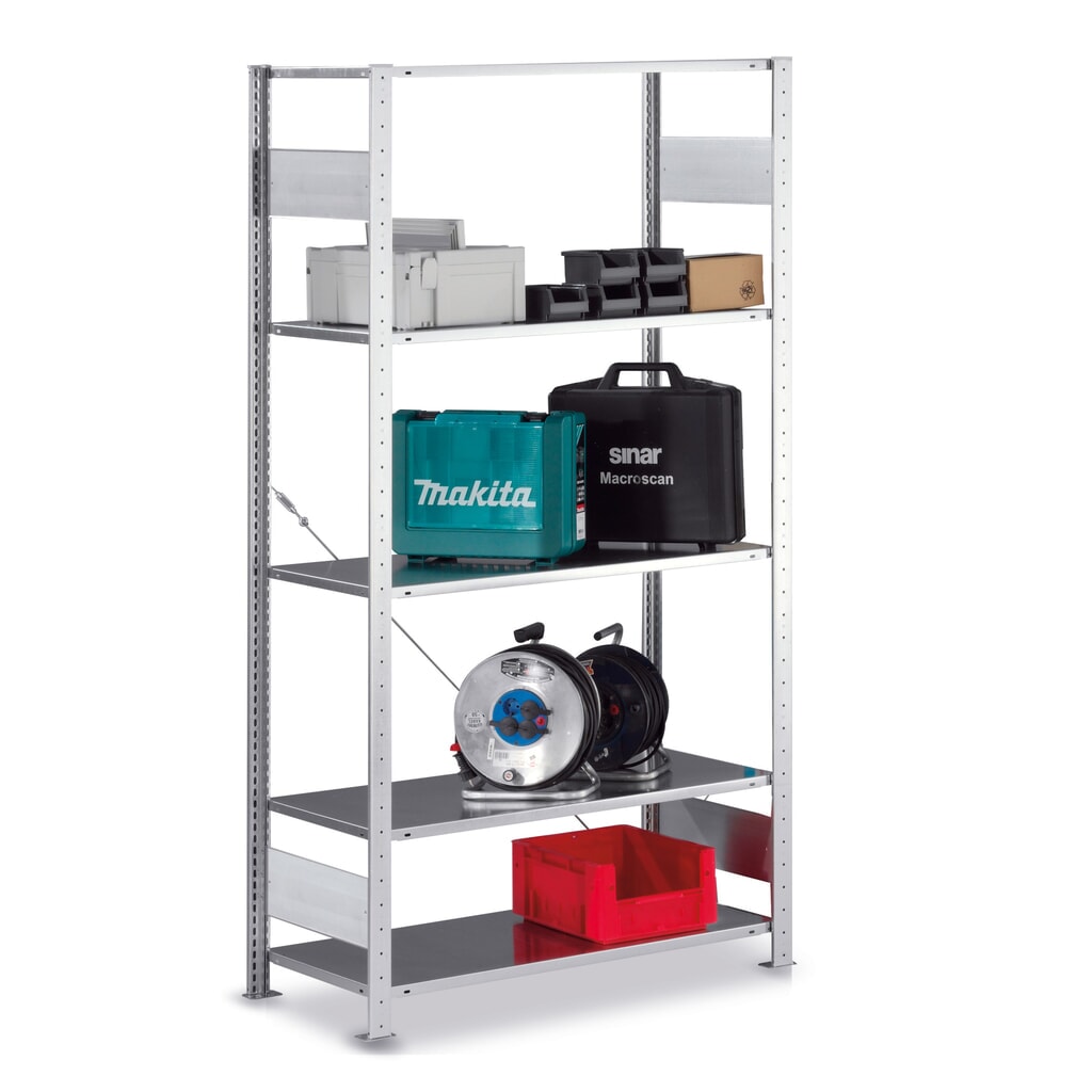 Rayonnage à tablettes META système enfichable, TB, FL 80 kg, galvanisé, H x l x P 2 000 x 1 000 x 500 mm Illustration du produit: Rayonnage à tablettes META système enfichable, TB, FL 80 kg, galvanisé, H x l x P 2 000 x 1 000 x 500 mm