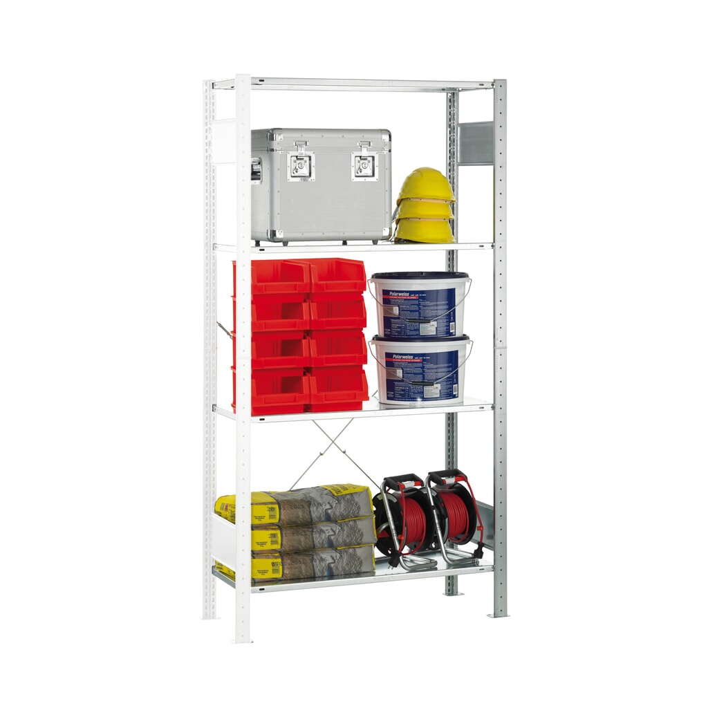 Rayonnage à tablettes SCHULTE, travée auxiliaire, charge par tablette 150 kg, galvanisé, HxlxP 2000 x 1000 x 400 mm Illustration du produit: Rayonnage à tablettes SCHULTE, travée auxiliaire, charge par tablette 150 kg, galvanisé, HxlxP 2000 x 1000 x 400 mm
