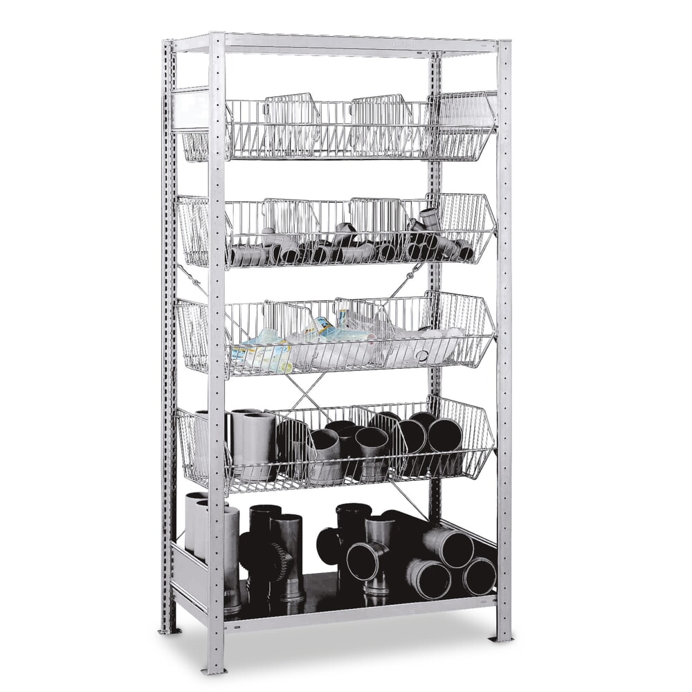 Illustration du produit: Rayonnage à tablettes SCHULTE avec paniers à mailles grossières, travée de base, HxlxP 2 000 x 1 000 x 500 mm, CT 150 kg