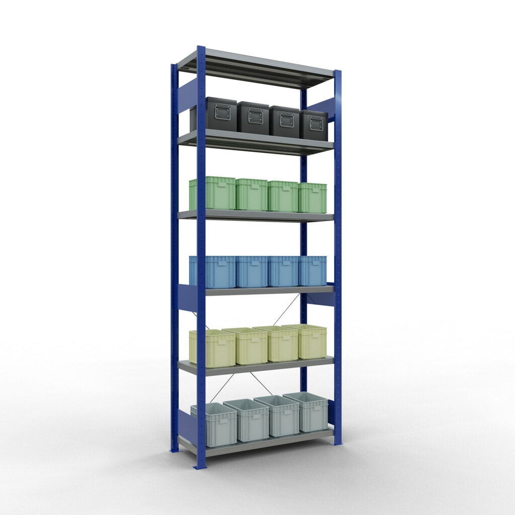 SCHULTE Rayonnage à tablettes, bleu gentiane / galvanisé, charge par tablette 330 kg, HxlxP 2 500 x 1 060 x 436 mm N° de l'image du produit 3 : SCHULTE Rayonnage à tablettes, bleu gentiane / galvanisé, charge par tablette 330 kg, HxlxP 2 500 x 1 060 x 436 mm