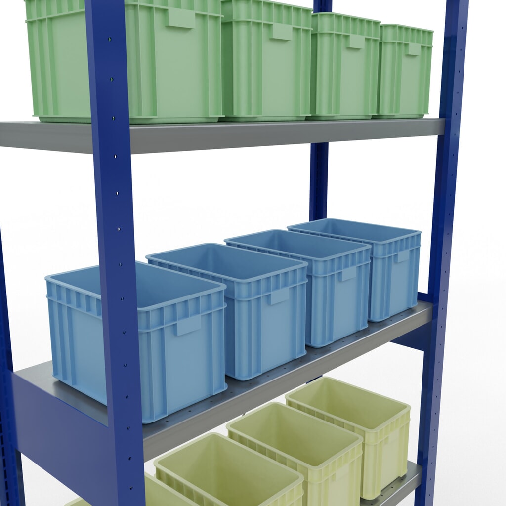 SCHULTE Rayonnage à tablettes, bleu gentiane / galvanisé, charge par tablette 330 kg, HxlxP 2 500 x 1 060 x 436 mm N° de l'image du produit 4 : SCHULTE Rayonnage à tablettes, bleu gentiane / galvanisé, charge par tablette 330 kg, HxlxP 2 500 x 1 060 x 436 mm
