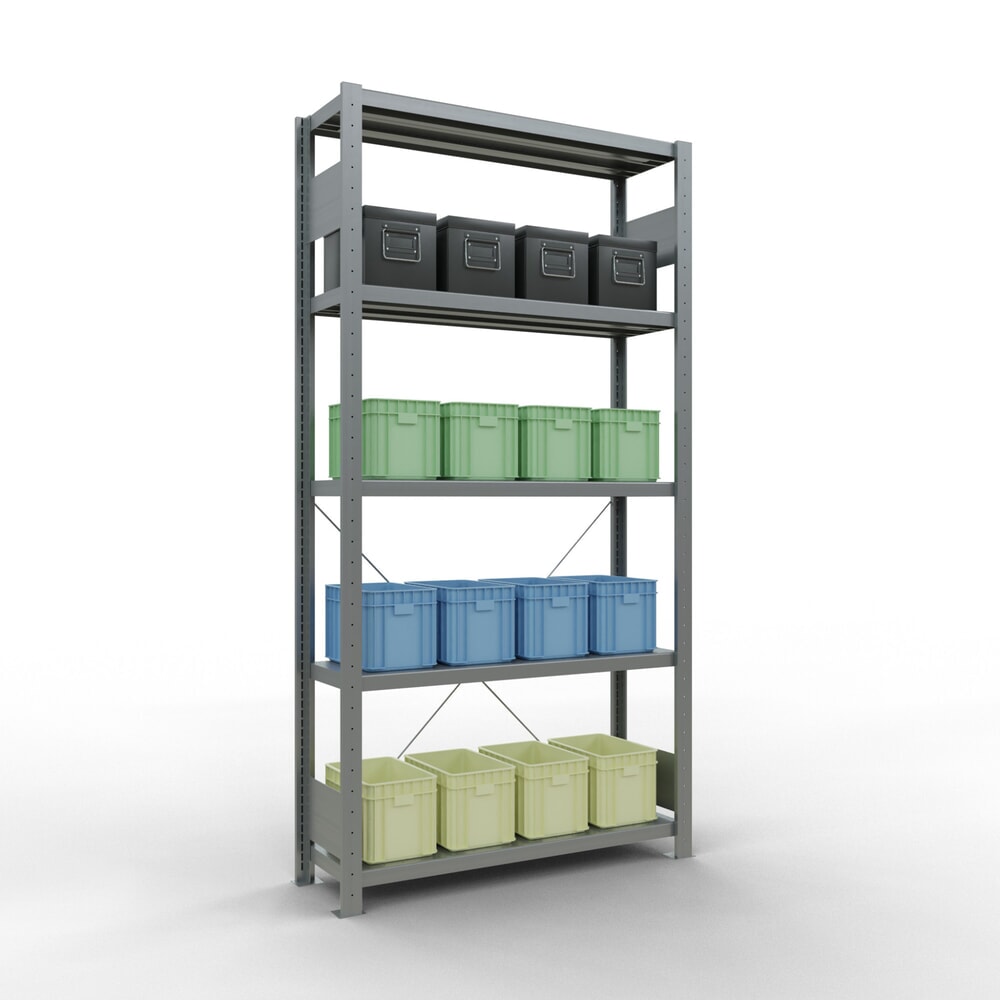 N° de l'image du produit 3 : SCHULTE Rayonnage à tablettes galvanisé avec 5 tablettes en tôle d’acier, charge par tablette 330 kg, HxlxP 2 000 x 1 060 x 336 mm
