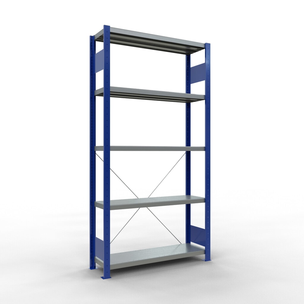 SCHULTE Rayonnage à tablettes, bleu gentiane / galvanisé, avec 5 tablettes en tôle d’acier, charge par tablette 330 kg, HxlxP 2 000 x 1 060 x 336 mm Illustration du produit: SCHULTE Rayonnage à tablettes, bleu gentiane / galvanisé, avec 5 tablettes en tôle d’acier, charge par tablette 330 kg, HxlxP 2 000 x 1 060 x 336 mm