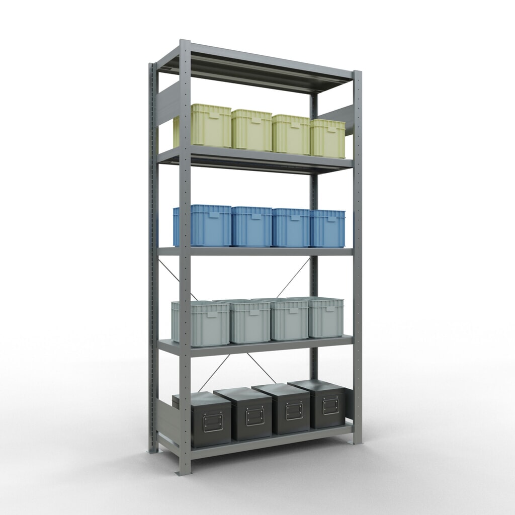 N° de l'image du produit 3 : SCHULTE Rayonnage à tablettes galvanisé avec 5 tablettes en tôle d’acier, charge par tablette 330 kg, HxlxP 2 000 x 1 060 x 436 mm