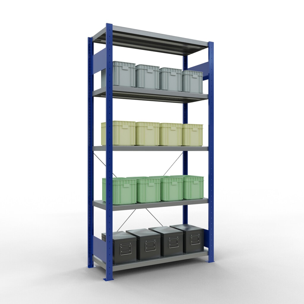 N° de l'image du produit 3 : SCHULTE Rayonnage à tablettes, bleu gentiane / galvanisé, avec 5 tablettes en tôle d’acier, charge par tablette 330 kg, HxlxP 2 000 x 1 060 x 436 mm
