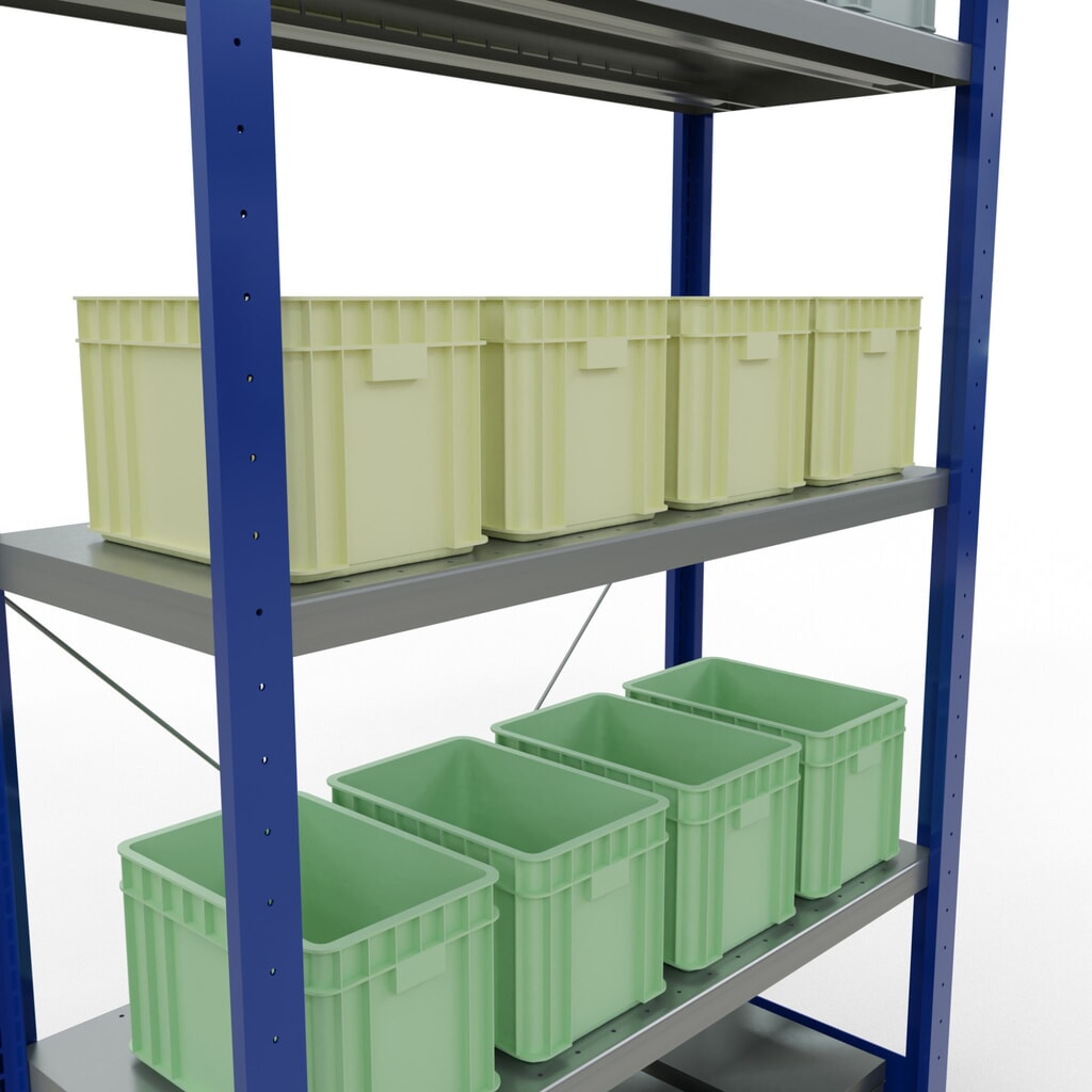 SCHULTE Rayonnage à tablettes, bleu gentiane / galvanisé, avec 5 tablettes en tôle d’acier, charge par tablette 330 kg, HxlxP 2 000 x 1 060 x 436 mm N° de l'image du produit 4 : SCHULTE Rayonnage à tablettes, bleu gentiane / galvanisé, avec 5 tablettes en tôle d’acier, charge par tablette 330 kg, HxlxP 2 000 x 1 060 x 436 mm