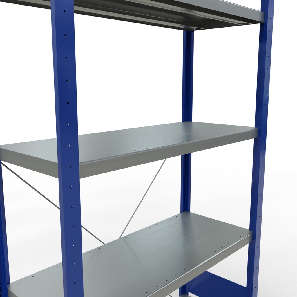 SCHULTE Rayonnage à tablettes, bleu gentiane / galvanisé, avec 5 tablettes en tôle d’acier, charge par tablette 330 kg, HxlxP 2 000 x 1 060 x 436 mm N° de l'image du produit 5 : SCHULTE Rayonnage à tablettes, bleu gentiane / galvanisé, avec 5 tablettes en tôle d’acier, charge par tablette 330 kg, HxlxP 2 000 x 1 060 x 436 mm