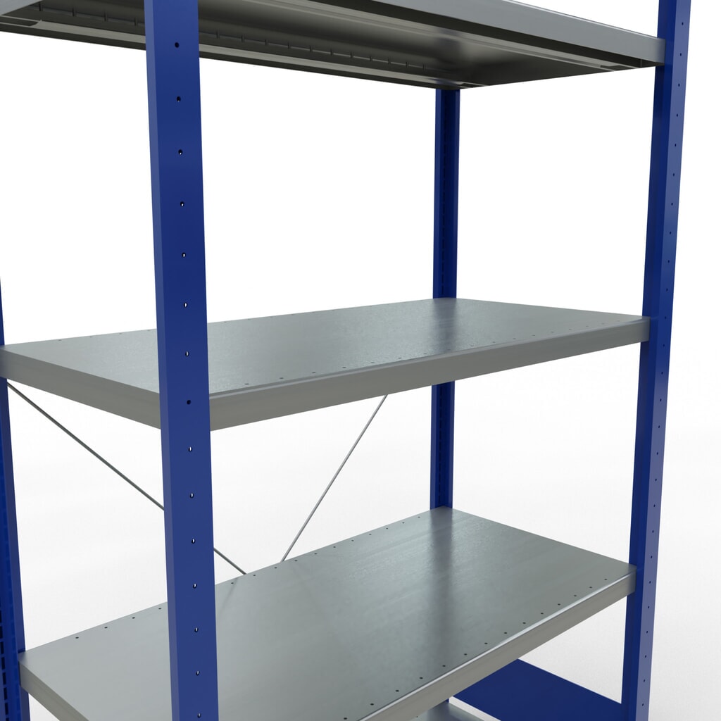 N° de l'image du produit 5 : SCHULTE Rayonnage à tablettes, bleu gentiane / galvanisé, avec 5 tablettes en tôle d’acier, charge par tablette 330 kg, HxlxP 2 000 x 1 060 x 536 mm