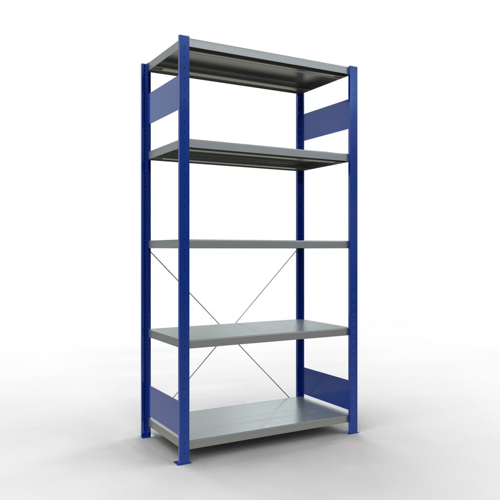 SCHULTE Rayonnage à tablettes, bleu gentiane / galvanisé, avec 5 tablettes en tôle d’acier, charge par tablette 330 kg, HxlxP 2 000 x 1 060 x 536 mm Illustration du produit: SCHULTE Rayonnage à tablettes, bleu gentiane / galvanisé, avec 5 tablettes en tôle d’acier, charge par tablette 330 kg, HxlxP 2 000 x 1 060 x 536 mm