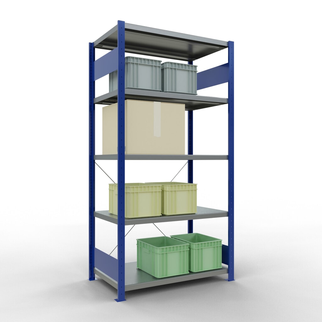 N° de l'image du produit 3 : SCHULTE Rayonnage à tablettes, bleu gentiane / galvanisé, avec 5 tablettes en tôle d’acier, charge par tablette 330 kg, HxlxP 2 000 x 1 060 x 636 mm