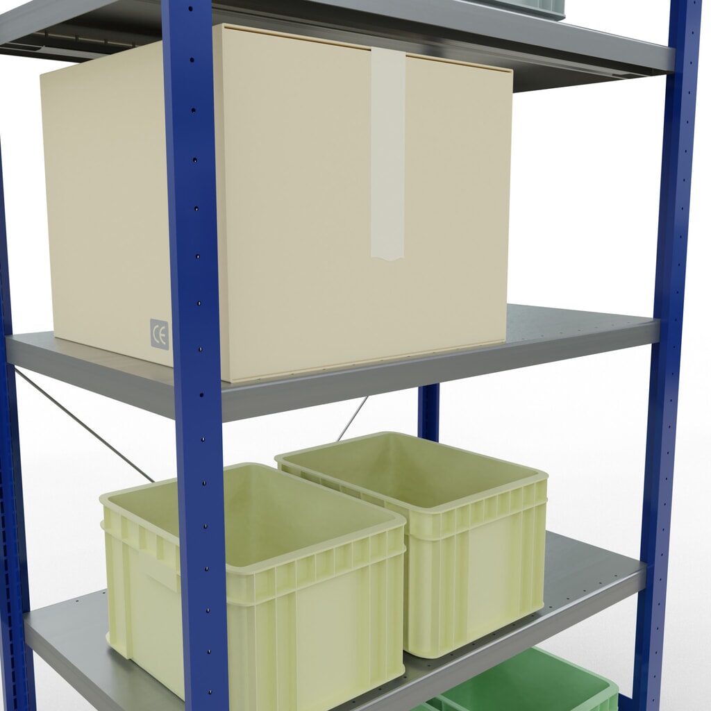 SCHULTE Rayonnage à tablettes, bleu gentiane / galvanisé, avec 5 tablettes en tôle d’acier, charge par tablette 330 kg, HxlxP 2 000 x 1 060 x 636 mm N° de l'image du produit 4 : SCHULTE Rayonnage à tablettes, bleu gentiane / galvanisé, avec 5 tablettes en tôle d’acier, charge par tablette 330 kg, HxlxP 2 000 x 1 060 x 636 mm