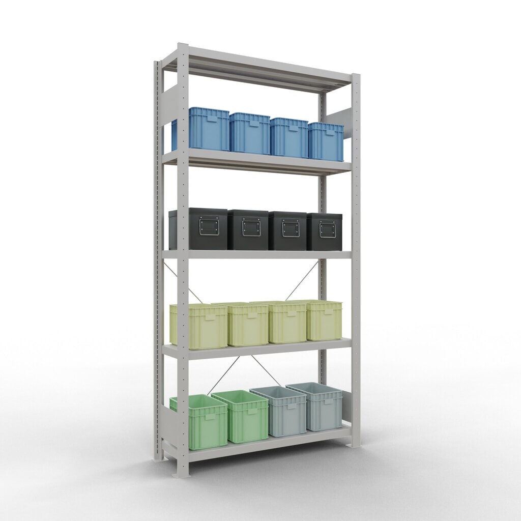 N° de l'image du produit 3 : SCHULTE Rayonnage à tablettes gris clair avec 5 tablettes en tôle d’acier, charge par tablette 330 kg, HxlxP 2 000 x 1 060 x 336 mm