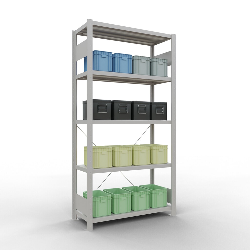 SCHULTE Rayonnage à tablettes gris clair avec 5 tablettes en tôle d’acier, charge par tablette 330 kg, HxlxP 2 000 x 1 060 x 436 mm N° de l'image du produit 3 : SCHULTE Rayonnage à tablettes gris clair avec 5 tablettes en tôle d’acier, charge par tablette 330 kg, HxlxP 2 000 x 1 060 x 436 mm