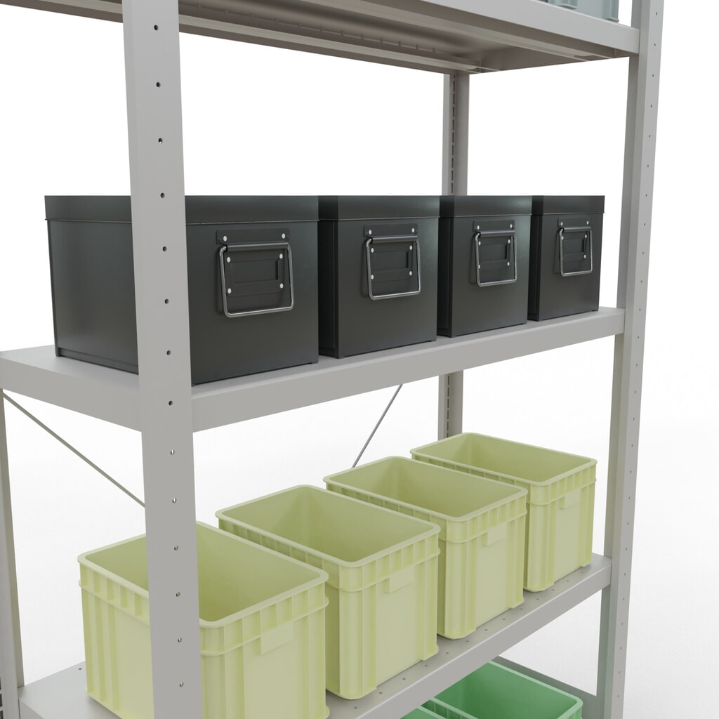 N° de l'image du produit 4 : SCHULTE Rayonnage à tablettes gris clair avec 5 tablettes en tôle d’acier, charge par tablette 330 kg, HxlxP 2 000 x 1 060 x 436 mm