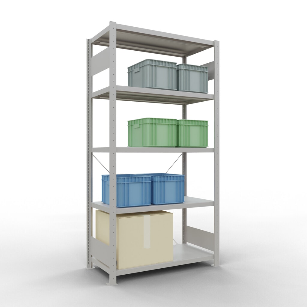 N° de l'image du produit 3 : SCHULTE Rayonnage à tablettes gris clair avec 5 tablettes en tôle d’acier, charge par tablette 330 kg, HxlxP 2 000 x 1 060 x 536 mm