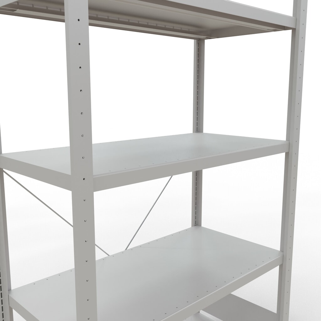 SCHULTE Rayonnage à tablettes gris clair avec 5 tablettes en tôle d’acier, charge par tablette 330 kg, HxlxP 2 000 x 1 060 x 536 mm N° de l'image du produit 5 : SCHULTE Rayonnage à tablettes gris clair avec 5 tablettes en tôle d’acier, charge par tablette 330 kg, HxlxP 2 000 x 1 060 x 536 mm