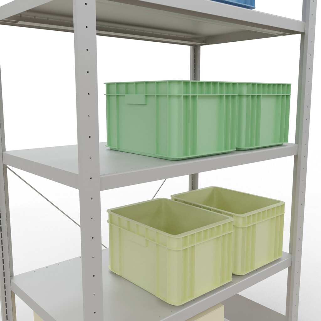 SCHULTE Rayonnage à tablettes gris clair avec 5 tablettes en tôle d’acier, charge par tablette 330 kg, HxlxP 2 000 x 1 060 x 636 mm N° de l'image du produit 4 : SCHULTE Rayonnage à tablettes gris clair avec 5 tablettes en tôle d’acier, charge par tablette 330 kg, HxlxP 2 000 x 1 060 x 636 mm