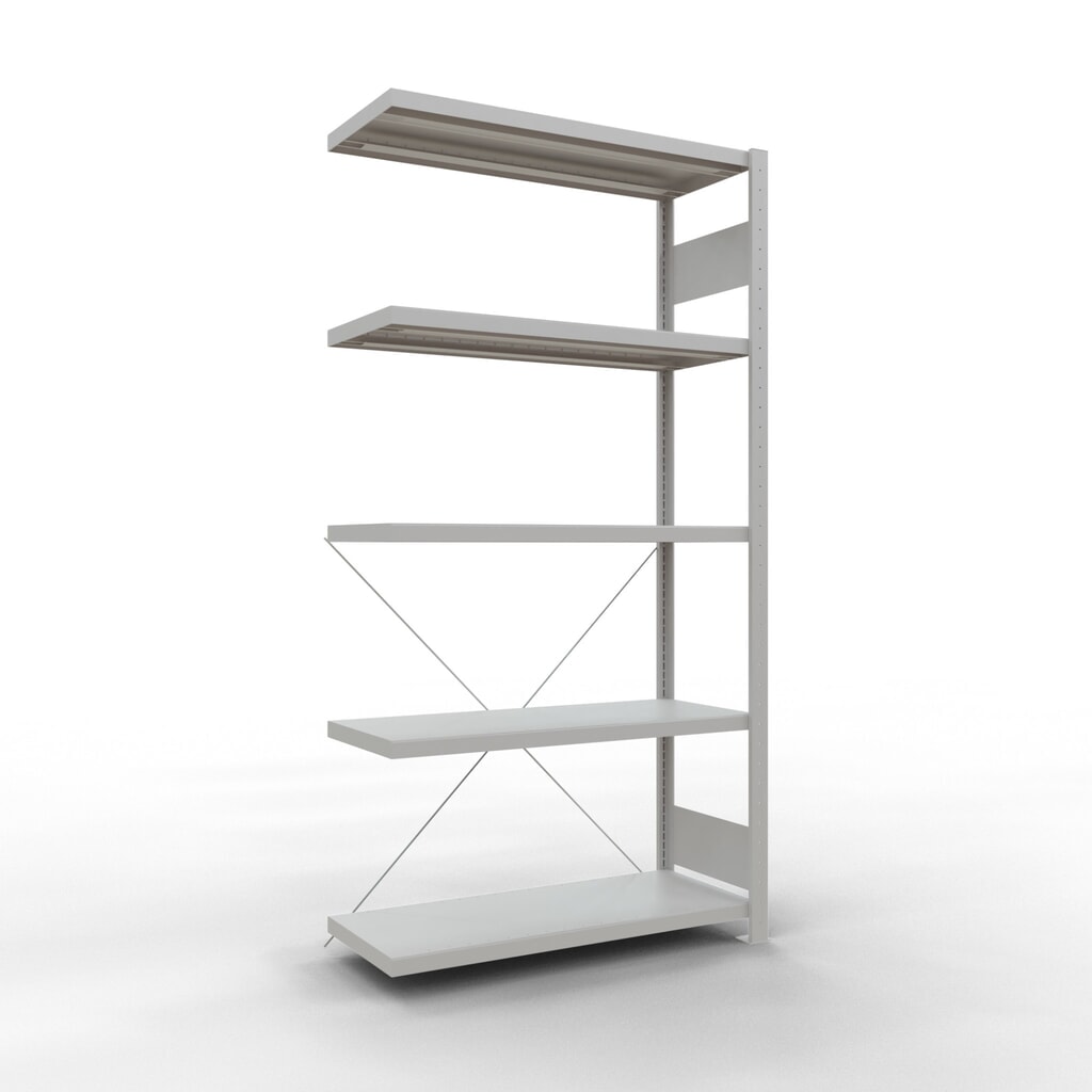 Illustration du produit: Rayonnage à tablettes SCHULTE, système à emboîter, travée auxiliaire, charge par tablette 330 kg, gris clair, HxlxP 2000 x 1000 x 400 mm