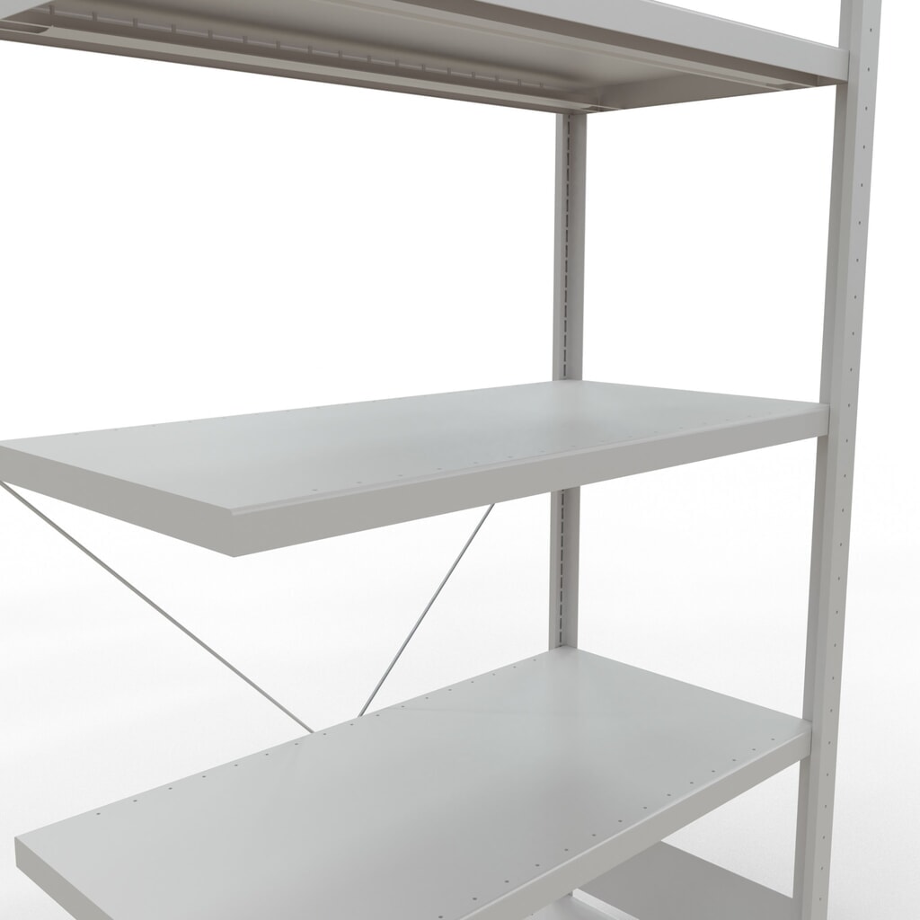 N° de l'image du produit 5 : Rayonnage à tablettes SCHULTE, système à emboîter, travée auxiliaire, charge par tablette 330 kg, gris clair, HxlxP 2000 x 1000 x 500 mm