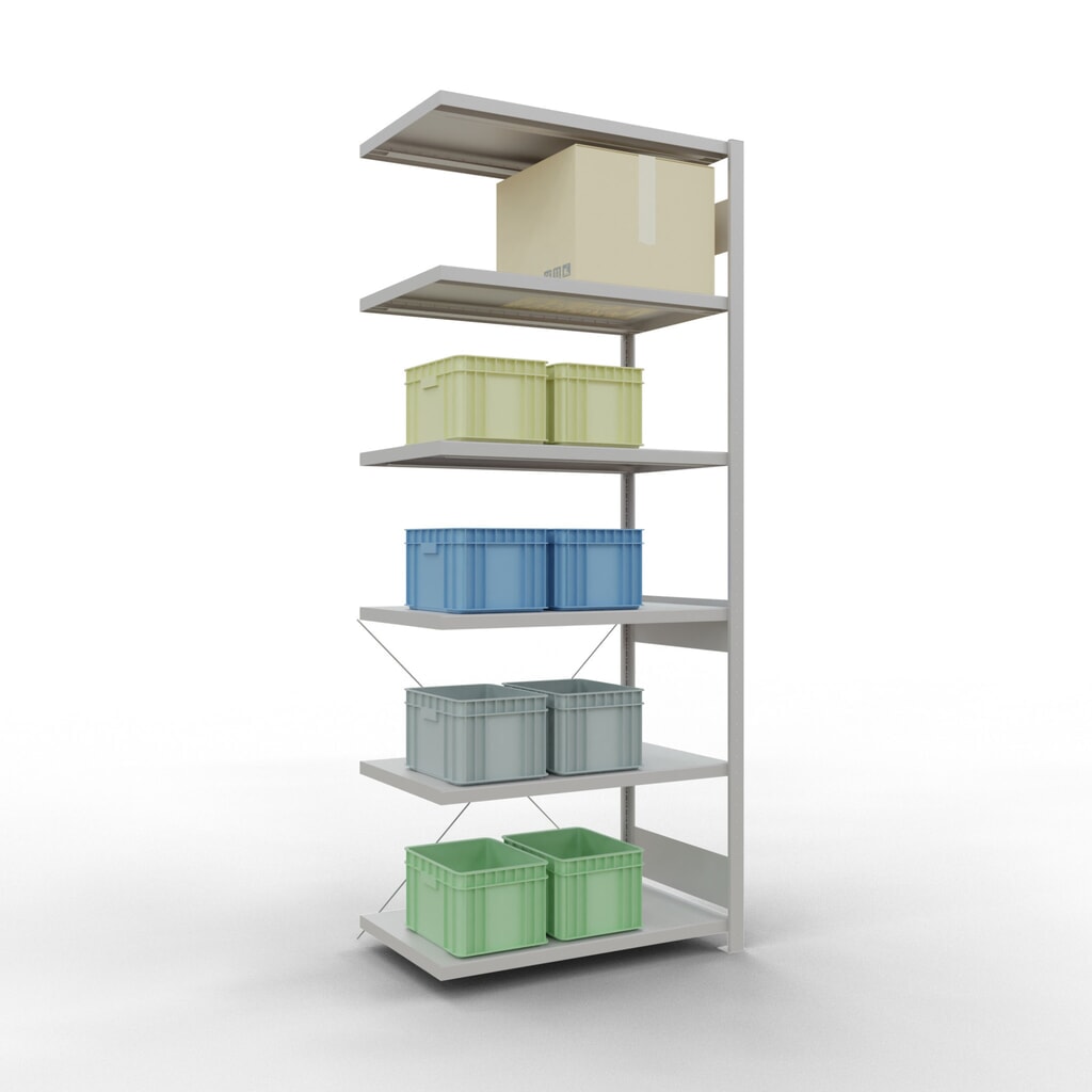 N° de l'image du produit 3 : Rayonnage à tablettes SCHULTE, système à emboîter, travée auxiliaire, charge par tablette 330 kg, gris clair, HxlxP 2500 x 1000 x 600 mm