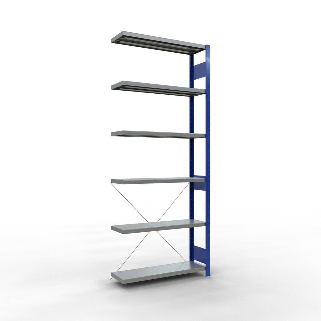 Illustration du produit: Rayonnage à tablettes SCHULTE, montage par enfichage, travée auxiliaire, charge par tablette 330 kg, bleu gentiane/galvanisé, H x l x P 2 500 x 1 000 x 300 mm