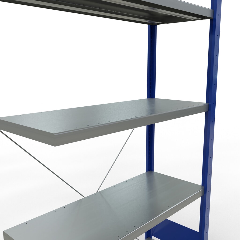 N° de l'image du produit 5 : Rayonnage à tablettes SCHULTE, montage par enfichage, travée auxiliaire, charge par tablette 330 kg, bleu gentiane/galvanisé, H x l x P 2000 x 1000 x 400 mm