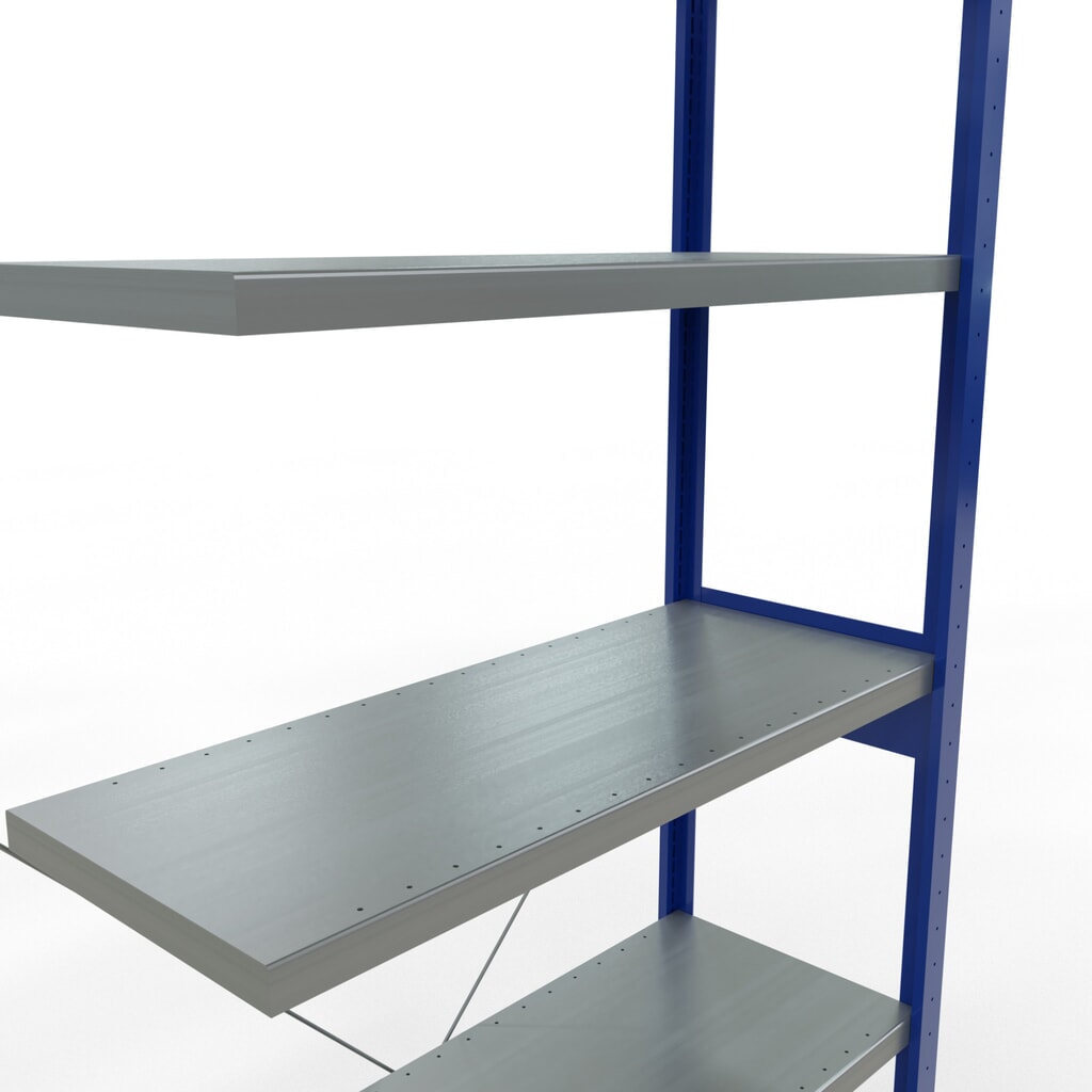 N° de l'image du produit 5 : Rayonnage à tablettes SCHULTE, montage par enfichage, travée auxiliaire, charge par tablette 330 kg, bleu gentiane/galvanisé, H x l x P 2 500 x 1000 x 400 mm