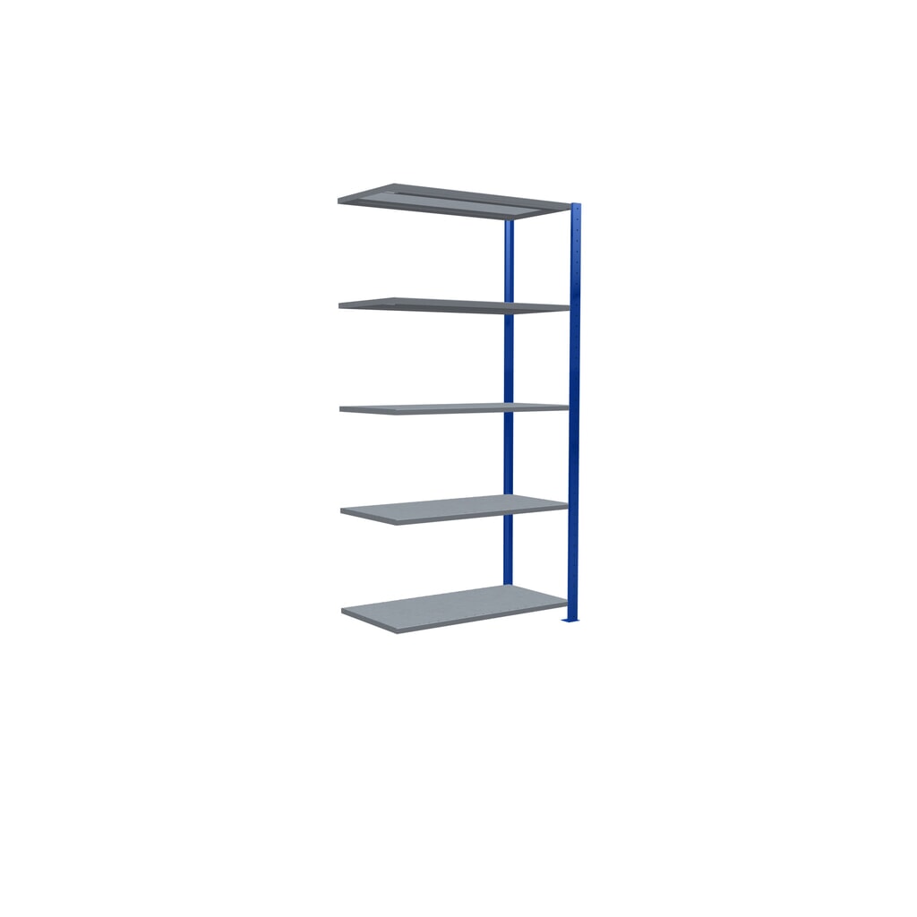 N° de l'image du produit 2 : Rayonnage à tablettes SCHULTE, montage par enfichage, travée auxiliaire, charge par tablette 330 kg, bleu gentiane/galvanisé, H x l x P 2000 x 1000 x 500 mm