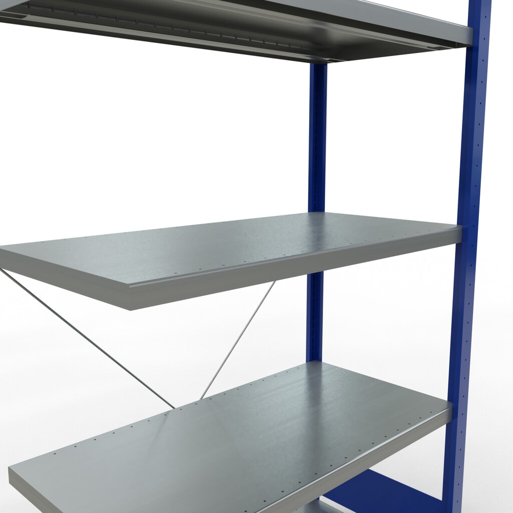 N° de l'image du produit 5 : Rayonnage à tablettes SCHULTE, montage par enfichage, travée auxiliaire, charge par tablette 330 kg, bleu gentiane/galvanisé, H x l x P 2000 x 1000 x 500 mm