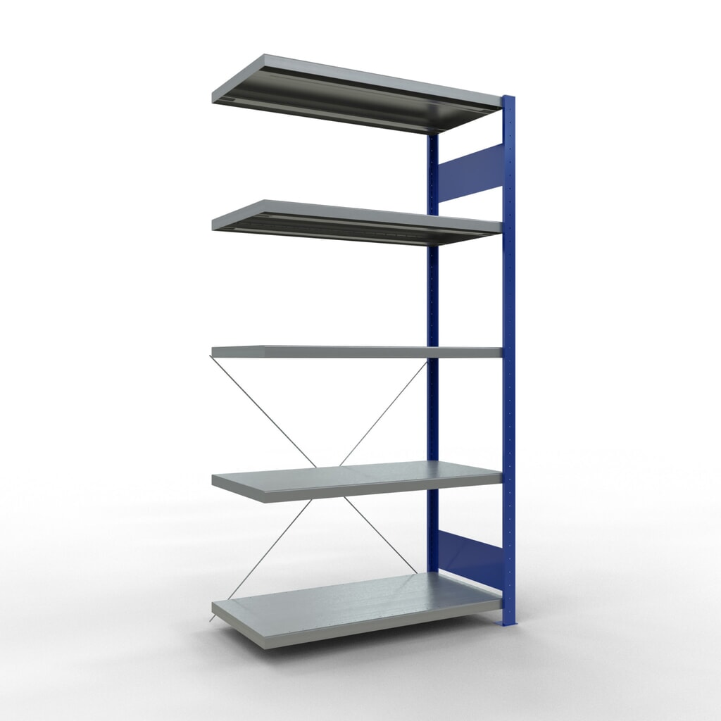 Illustration du produit: Rayonnage à tablettes SCHULTE, montage par enfichage, travée auxiliaire, charge par tablette 330 kg, bleu gentiane/galvanisé, H x l x P 2000 x 1000 x 500 mm