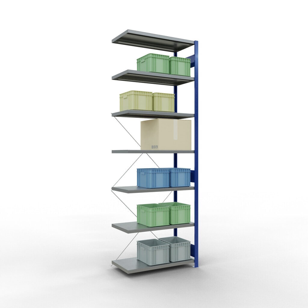 N° de l'image du produit 3 : Rayonnage à tablettes SCHULTE, montage par enfichage, travée auxiliaire, charge par tablette 330 kg, bleu gentiane/galvanisé, H x l x P 3 000 x 1000 x 500 mm