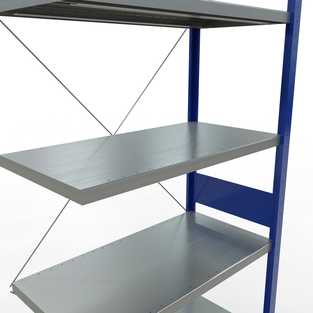 Rayonnage à tablettes SCHULTE, montage par enfichage, travée auxiliaire, charge par tablette 330 kg, bleu gentiane/galvanisé, H x l x P 3 000 x 1000 x 500 mm N° de l'image du produit 5 : Rayonnage à tablettes SCHULTE, montage par enfichage, travée auxiliaire, charge par tablette 330 kg, bleu gentiane/galvanisé, H x l x P 3 000 x 1000 x 500 mm