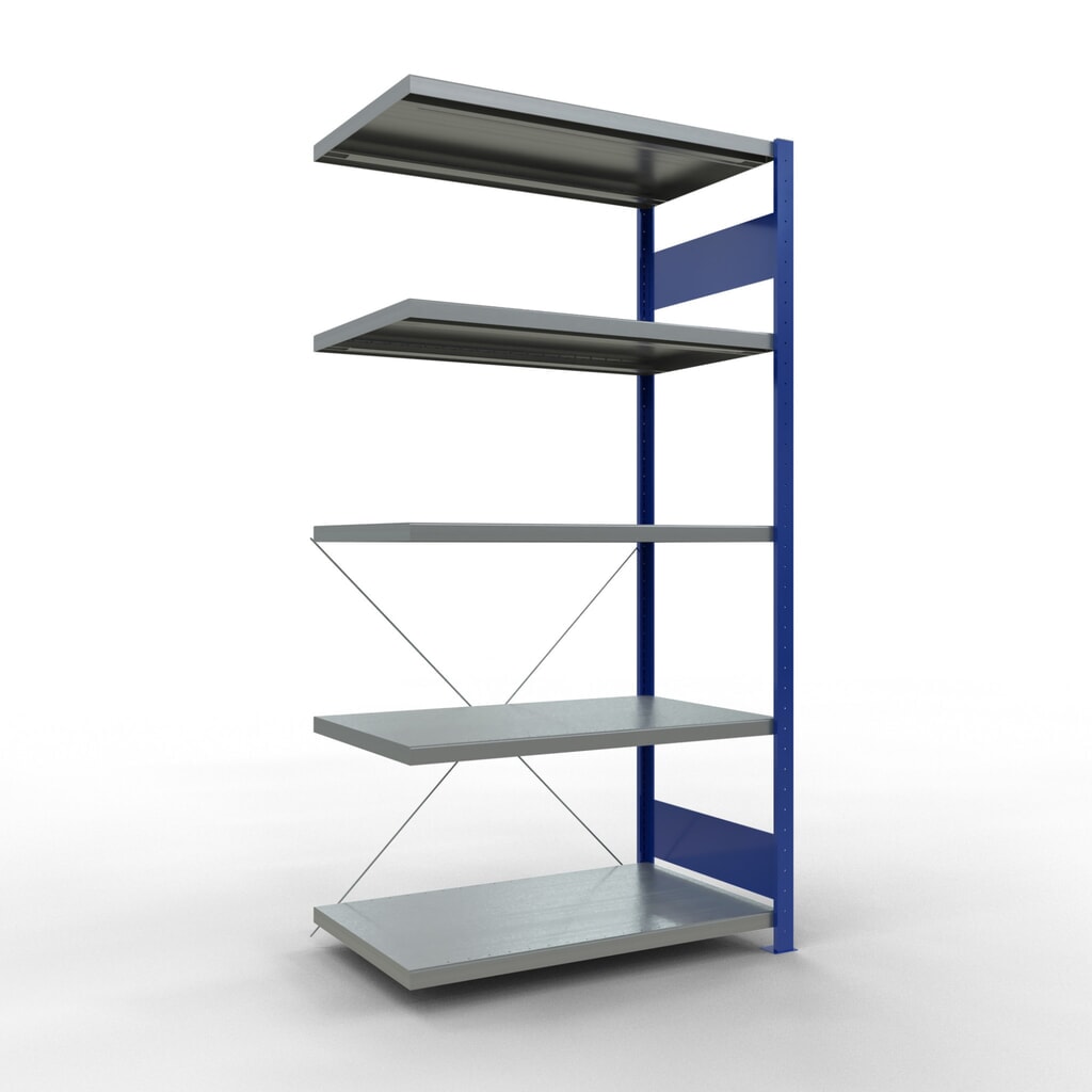 Illustration du produit: Rayonnage à tablettes SCHULTE, montage par enfichage, travée auxiliaire, charge par tablette 330 kg, bleu gentiane/galvanisé, H x l x P 2000 x 1000 x 600 mm